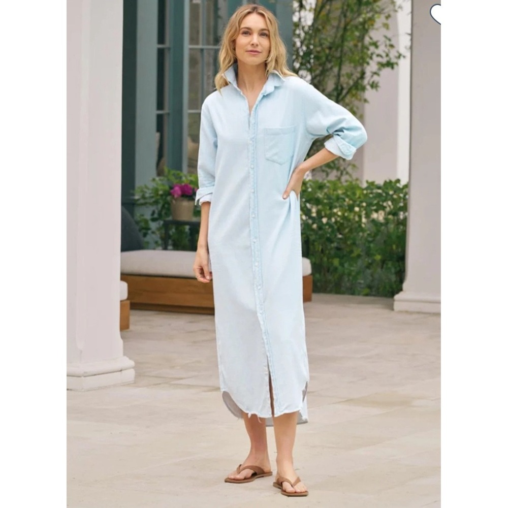 Frank & Eileen RORY Famous Denim Shirt Dress Classic Blue Italian Cotton Large